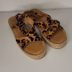 Madewell Womens Malia Leopard Print Calf Hair Buckle Espadrille Sandal